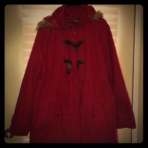Red hooded coat